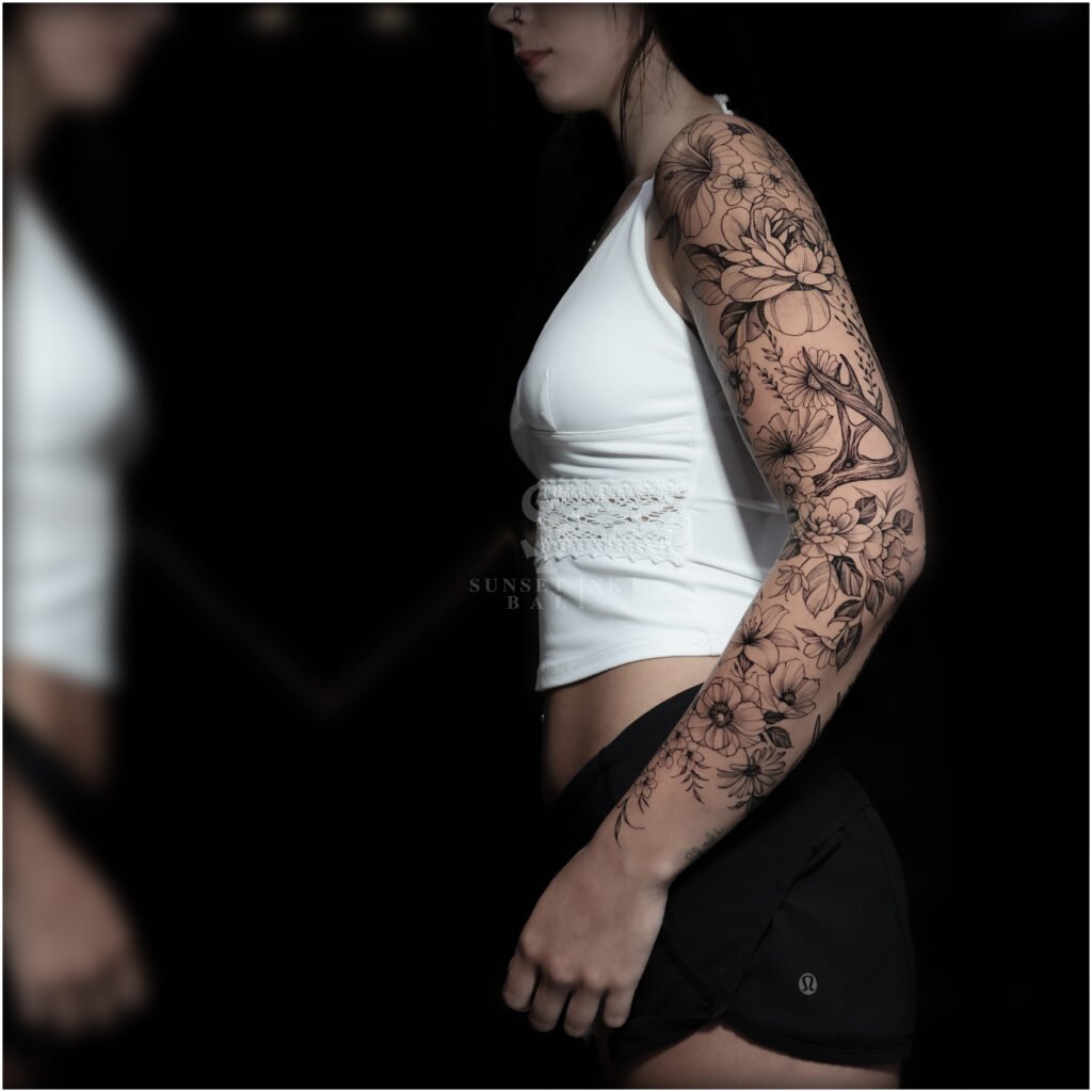 Flower Fineline Tattoo Full sleeve tattoo